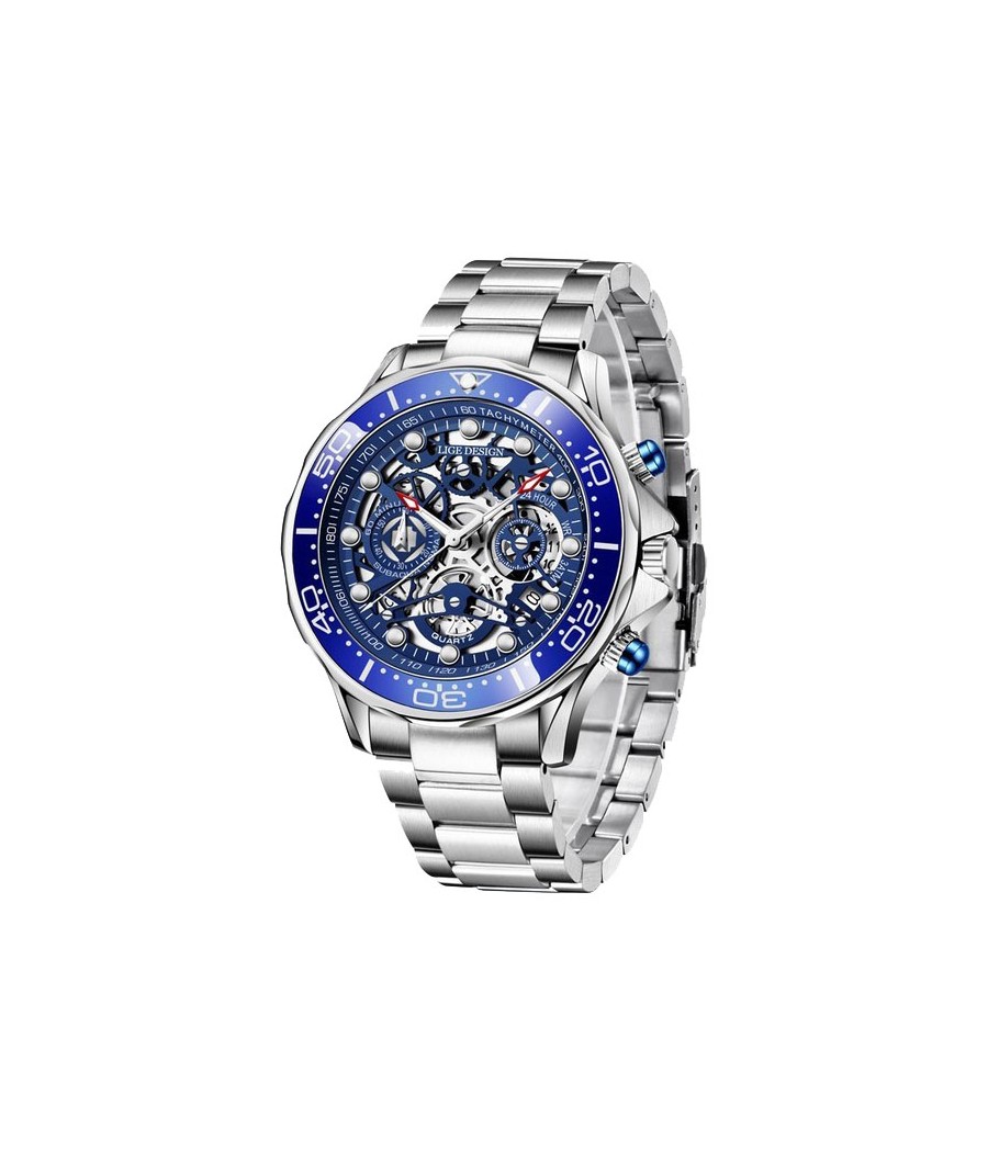 Montre LIGE 8948 Bleu & Argent