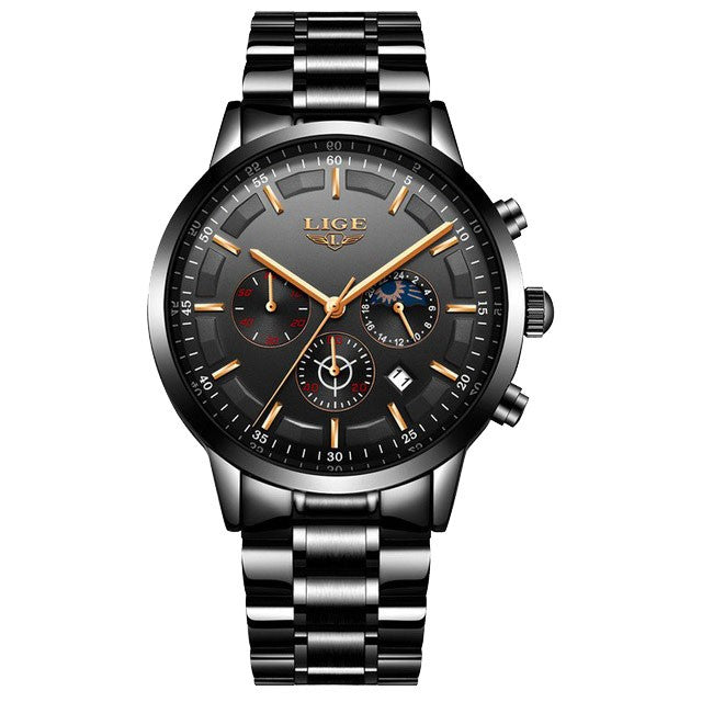 LIGE 9877 watch Black & Gold