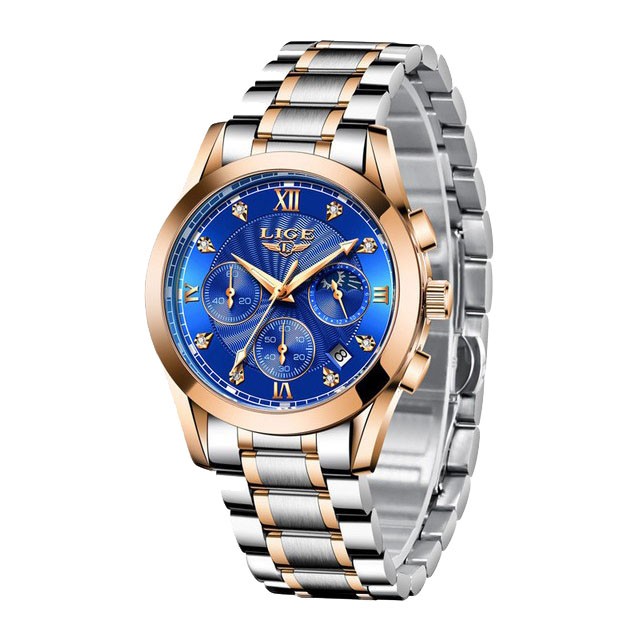 Montre LIGE 8912 Bleu & Or