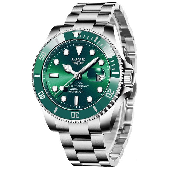 LIGE 10045 watch Green & Silver