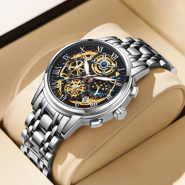 000 Montre LIGE 8973 Noir & Or